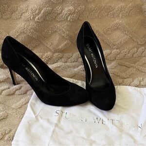 Stuart Weitzman Black Suede Pointed-Toe Pump